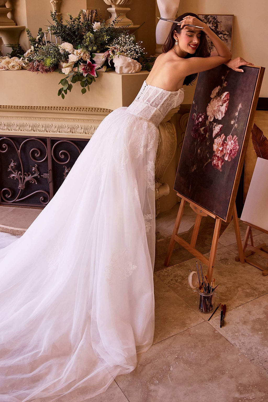 Andrea & Leo WL044 Dress Fitted Lace Wedding Dress & Removable Overskirt