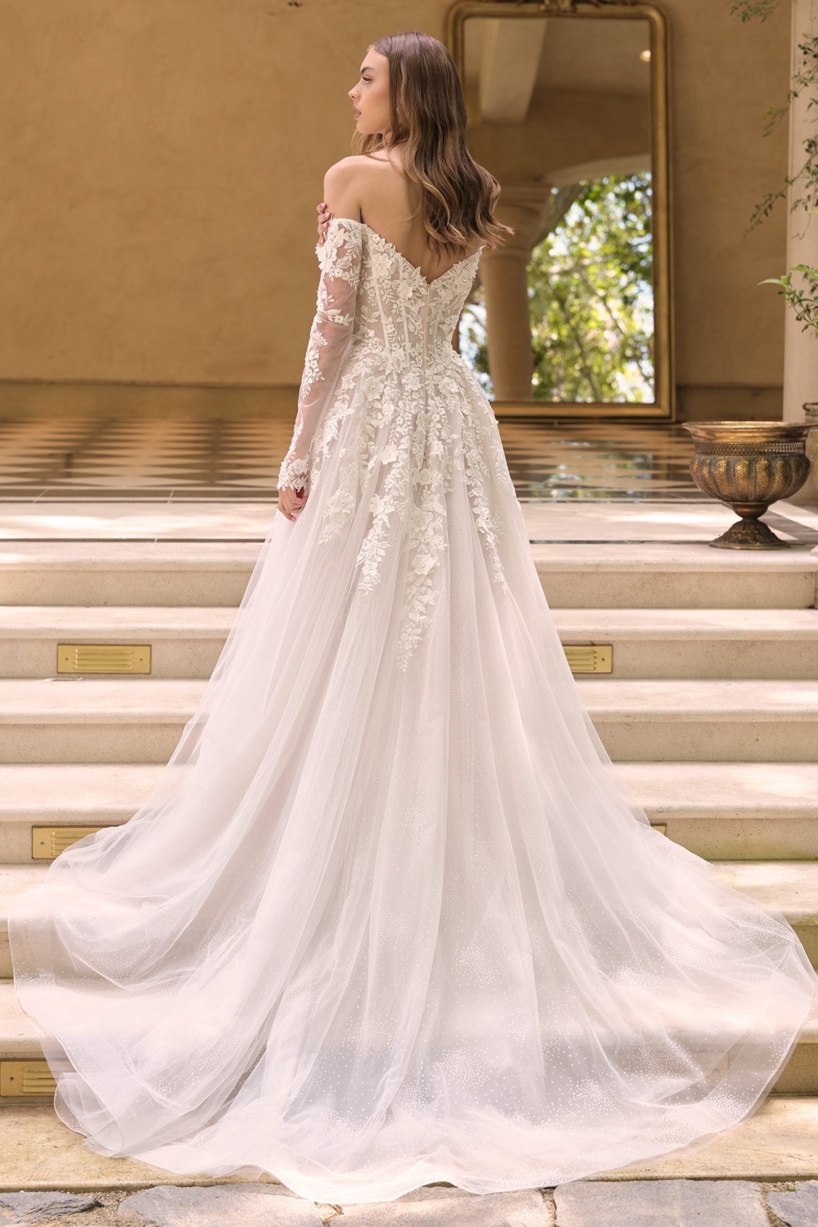 Andrea & Leo WL067 Off the Shoulder Sheer Illusion Sleeves Wedding Ball Gown