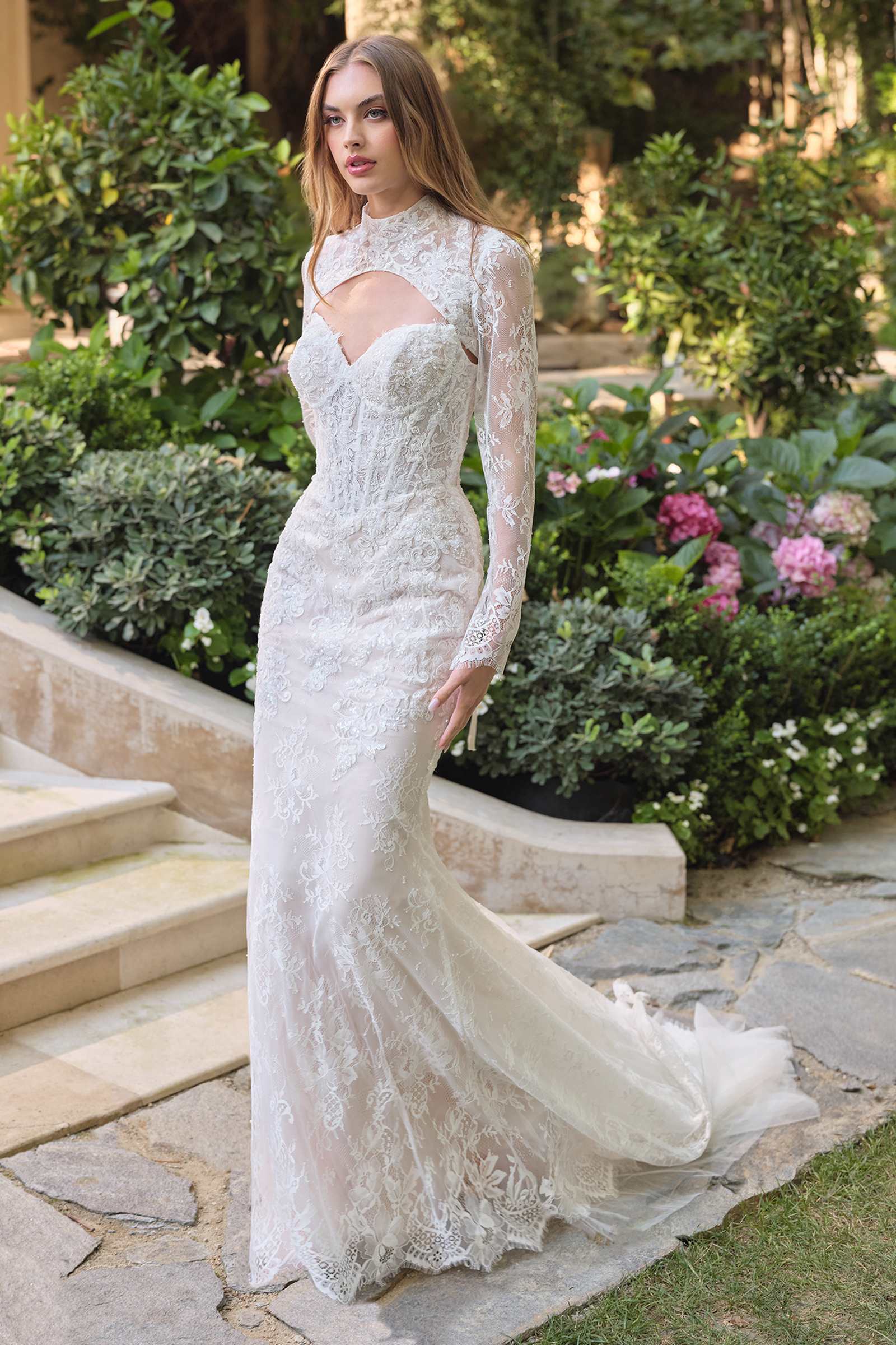 Andrea & Leo WL071 Fit and Flare Lace Overlay Wedding Dress with Bolero Jacket