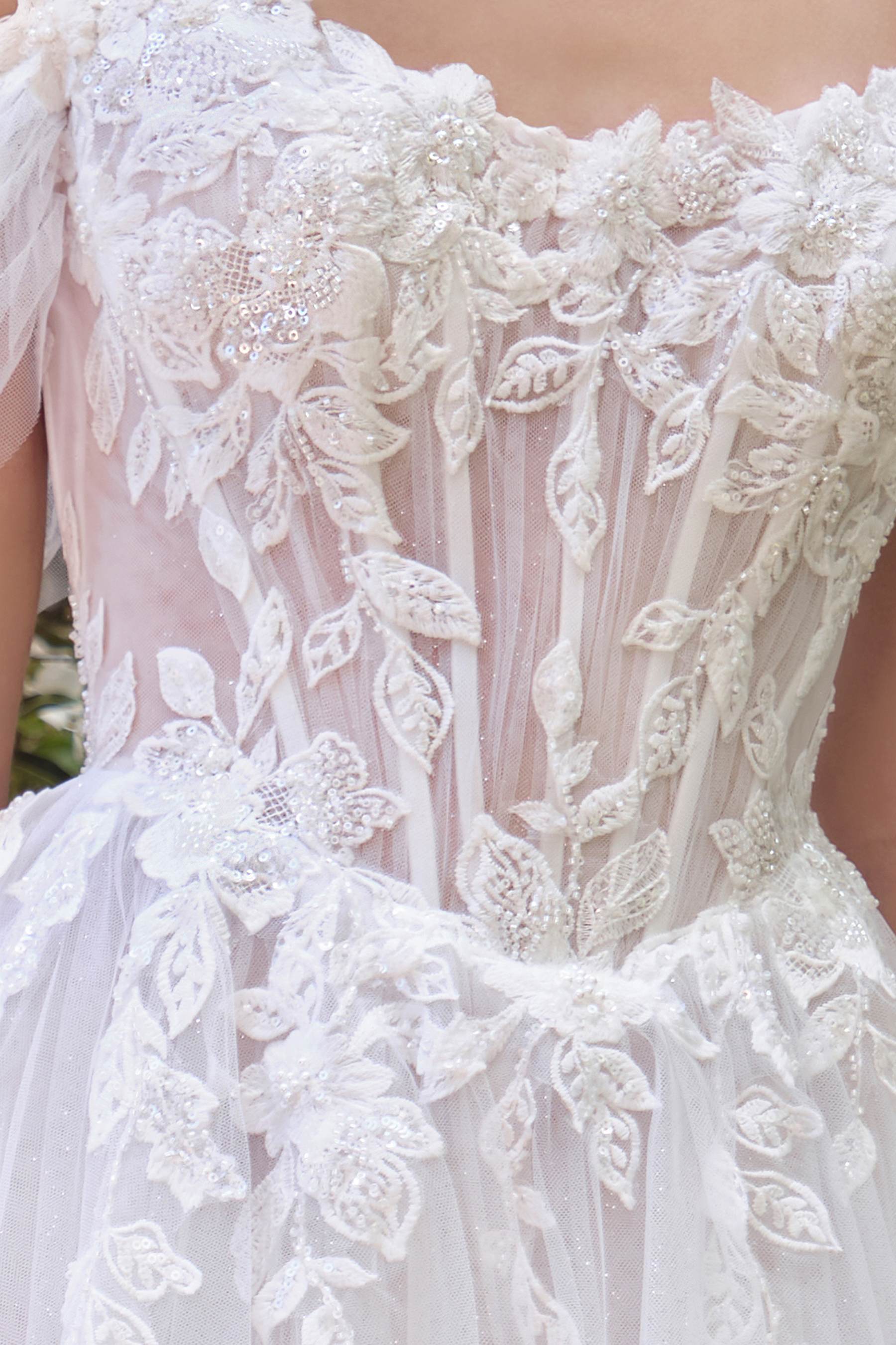 Andrea & Leo WL089 Off Shoulder Floral Lace Applique A-Line Wedding Gown
