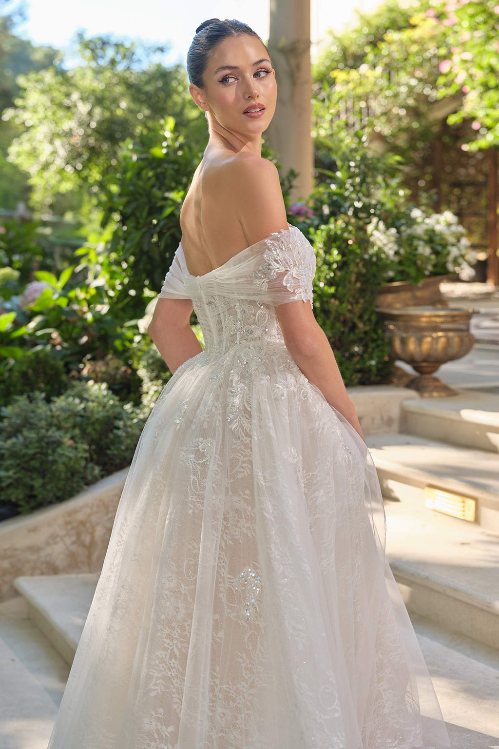 Andrea & Leo WL090 Embroidered Lace Tulle Off Shoulder Wedding Ball Gown