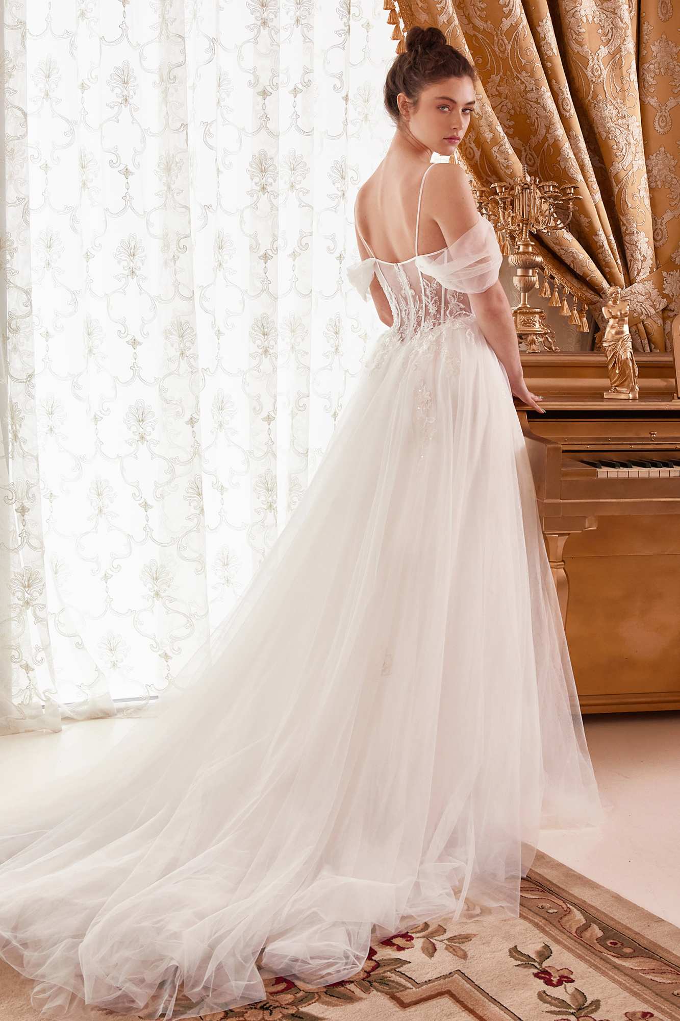 Ladivine WN307 Layered Tulle A-Line Bridal Gown With Corset Bodice