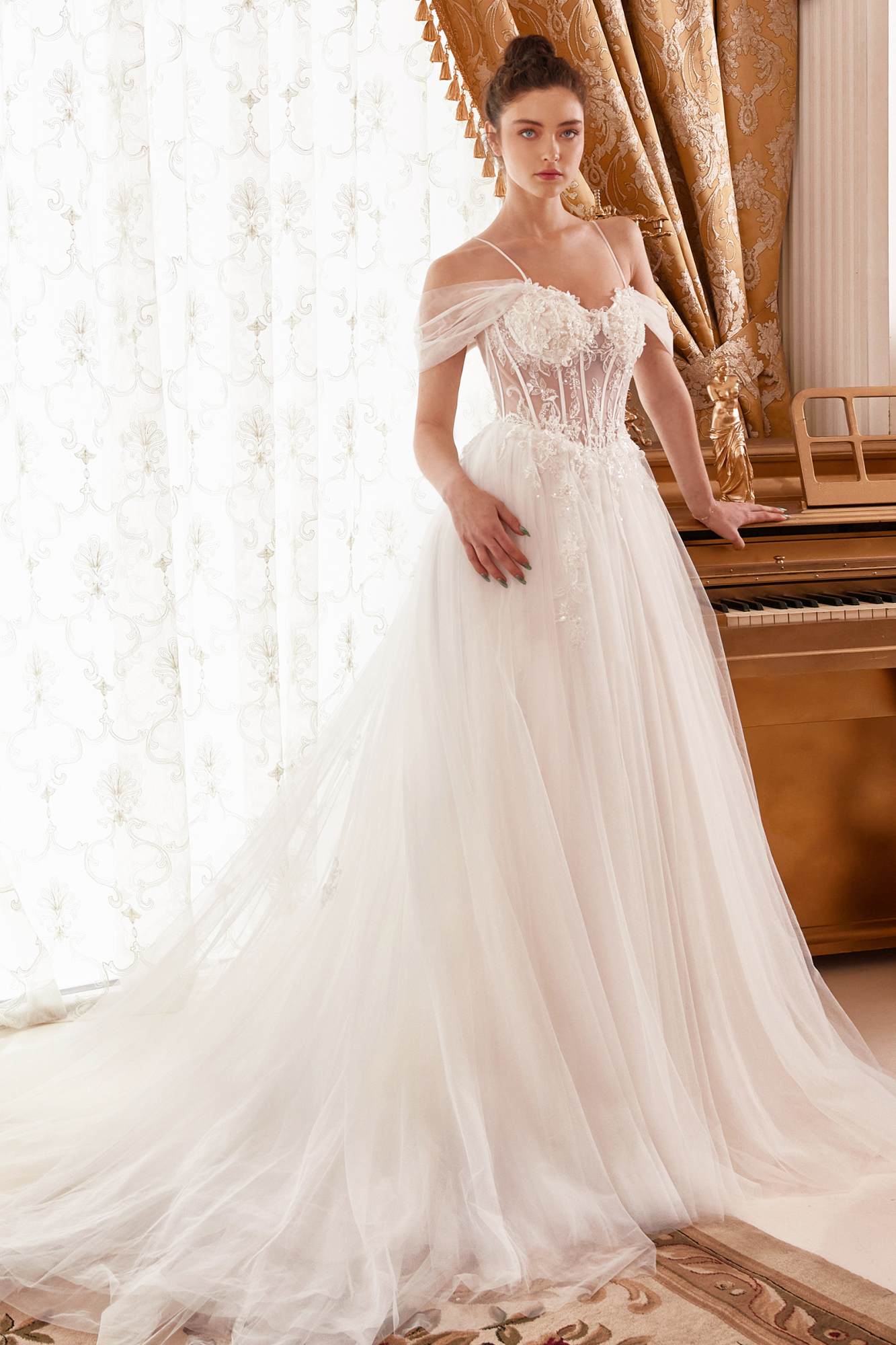 Ladivine WN307 Layered Tulle A-Line Bridal Gown With Corset Bodice