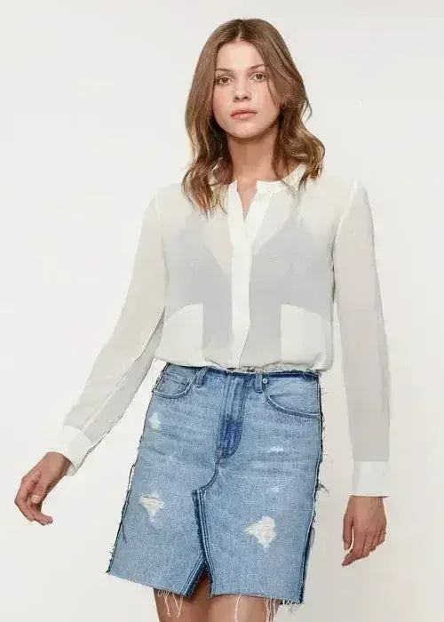 Ivory Sheer Button Up Blouse | Femstylo