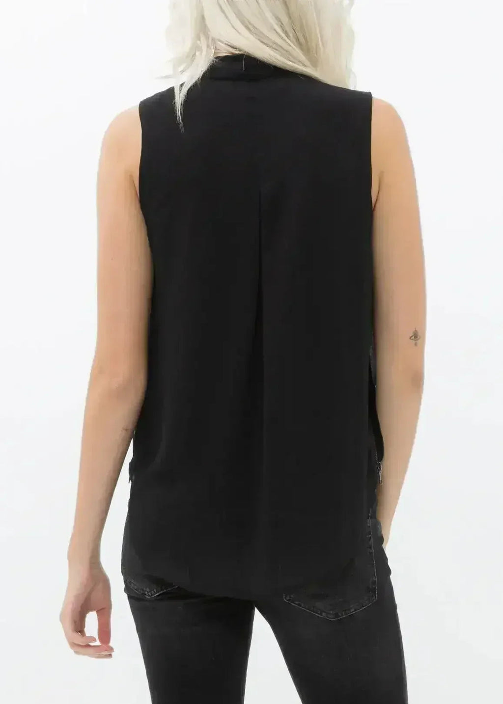 Women's Surplice Sleeveless Blouse In Black | Femstylo