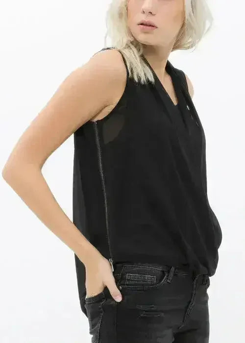 Women's Surplice Sleeveless Blouse In Black | Femstylo