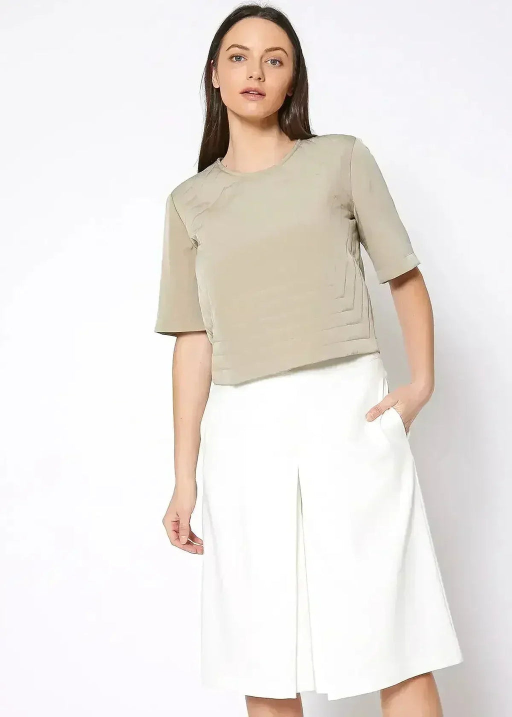 Embossed Short Sleeve Crop Top - Women's Minimalist Style