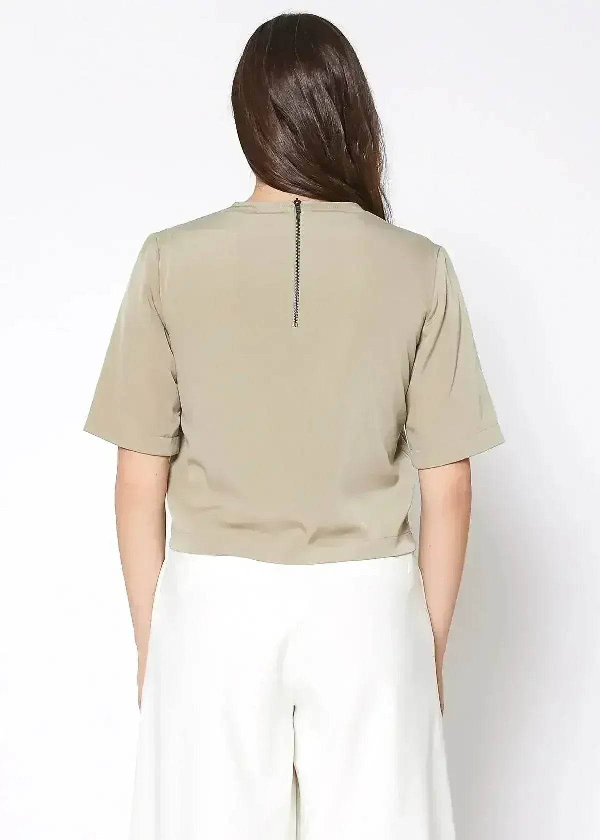 Embossed Short Sleeve Crop Top - Women's Minimalist Style