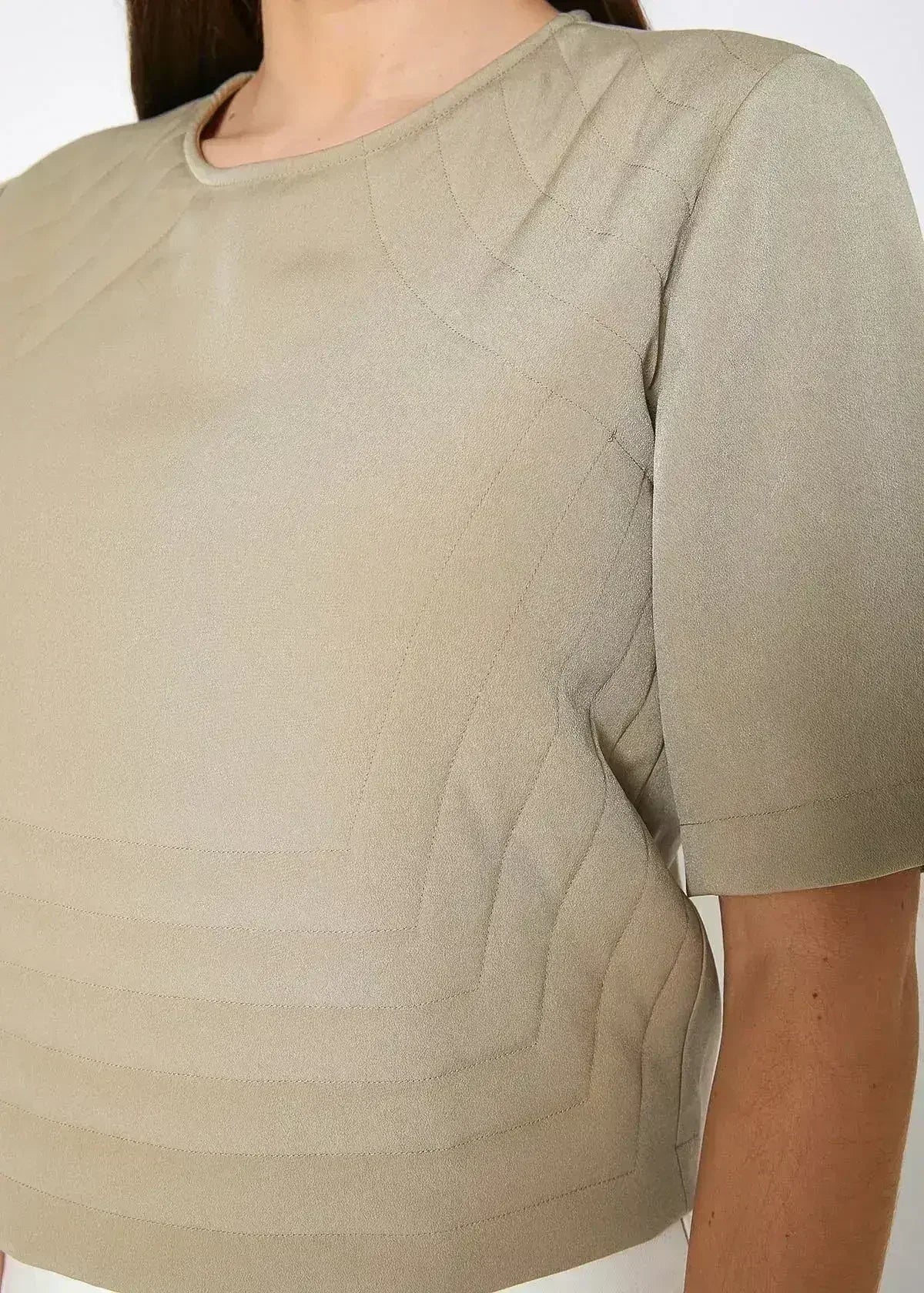 Embossed Short Sleeve Crop Top - Women's Minimalist Style
