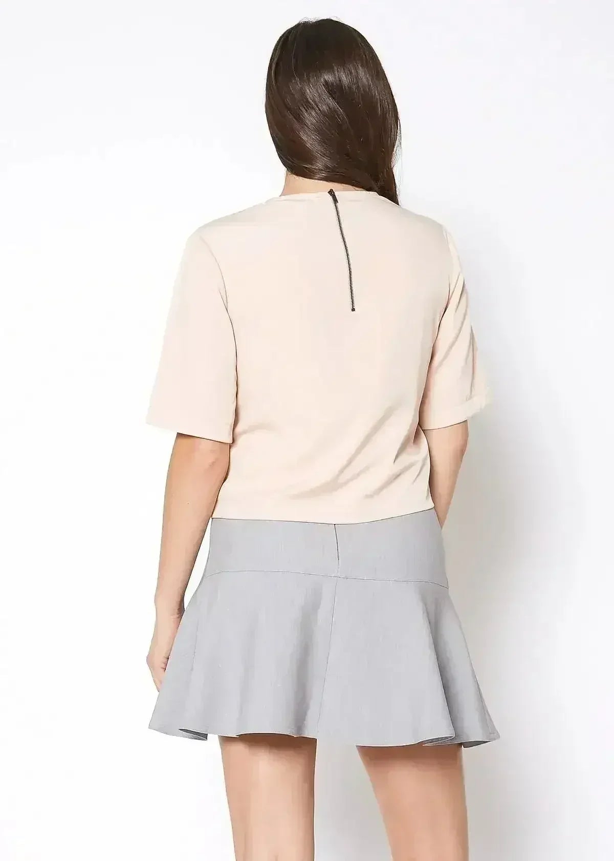 Embossed Short Sleeve Crop Top - Women's Minimalist Style