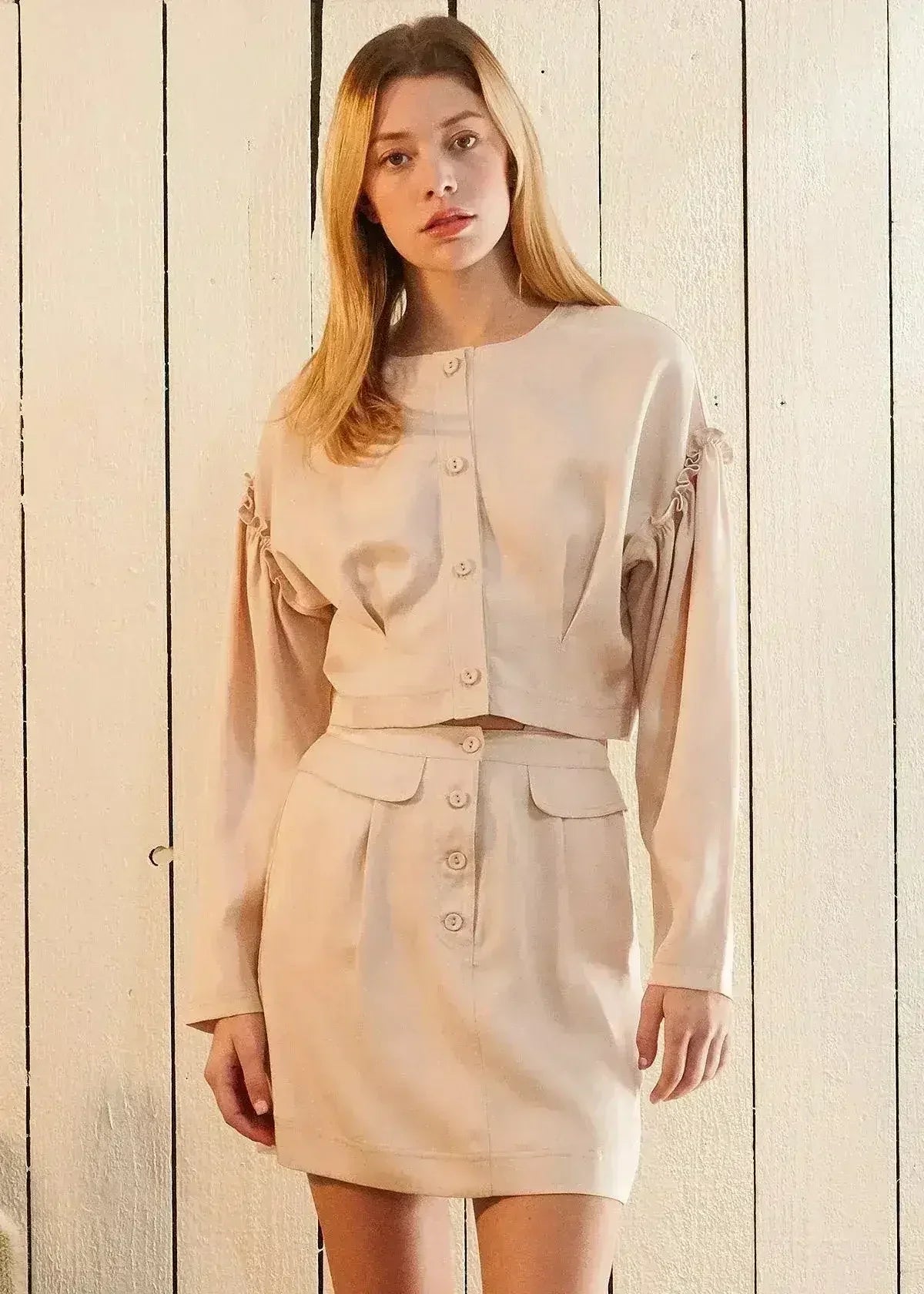 Women's Tencel Crop Top - Drop Shoulder & Ruffled Detail