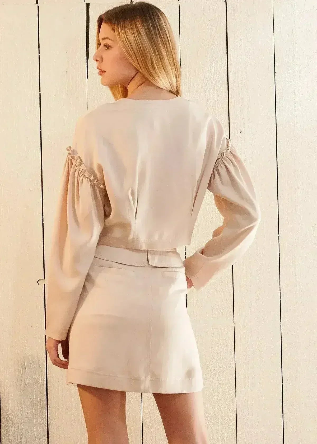Women's Tencel Crop Top - Drop Shoulder & Ruffled Detail