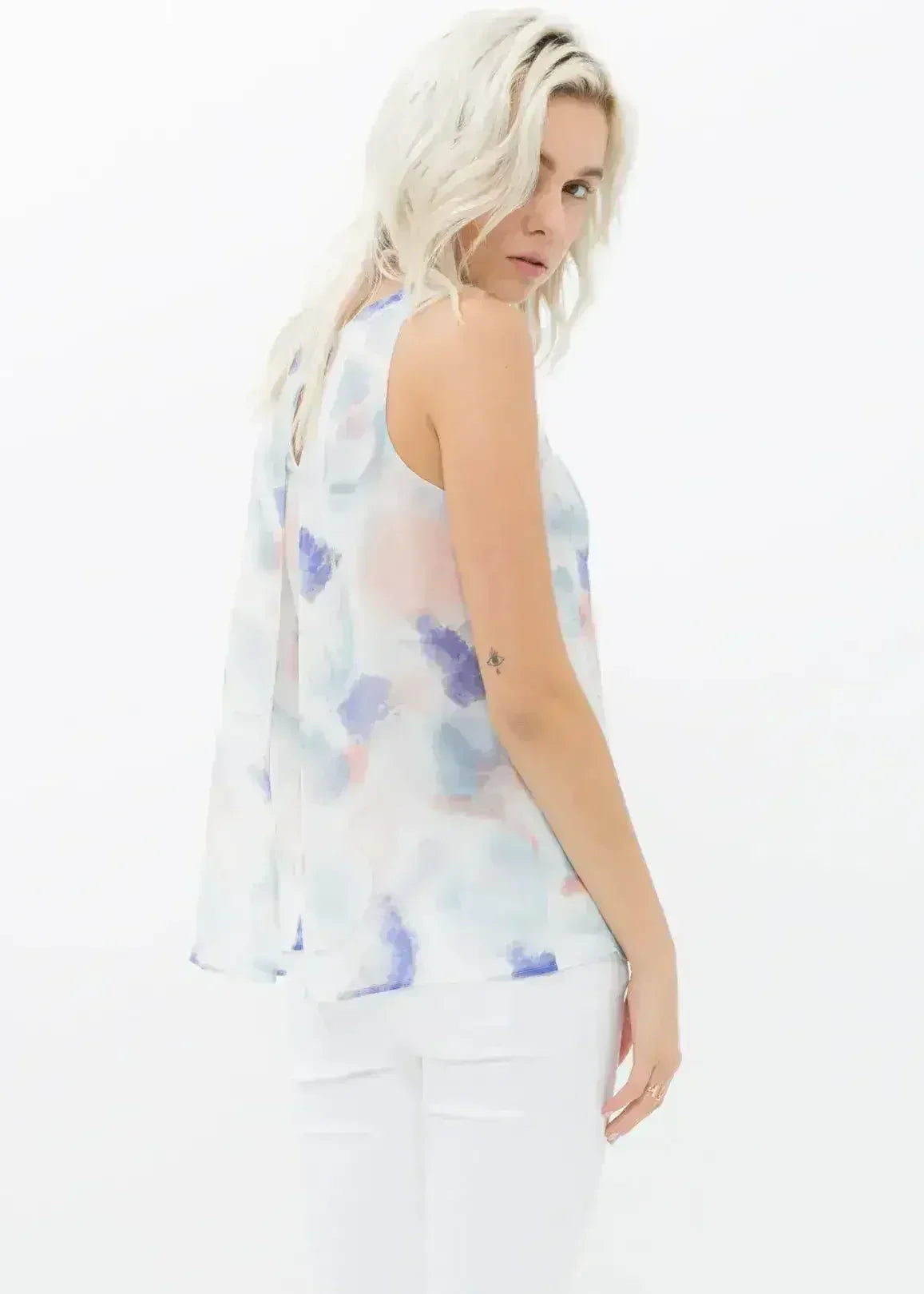 Women's Sleeveless Slit Blouse In Water Color | Femstylo