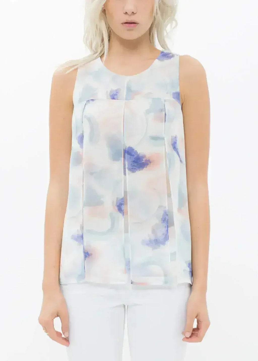 Women's Sleeveless Slit Blouse In Water Color | Femstylo