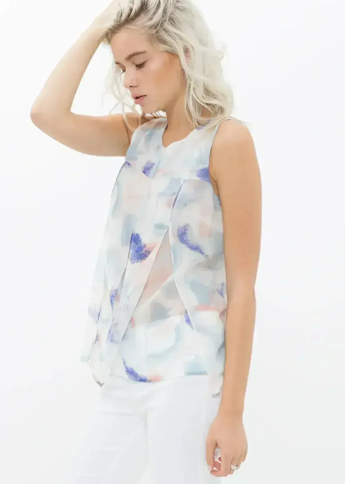 Women's Sleeveless Slit Blouse In Water Color | Femstylo