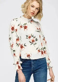 Women's Rust Flower Mockneck Smocked Sleeve Blouse | Femstylo