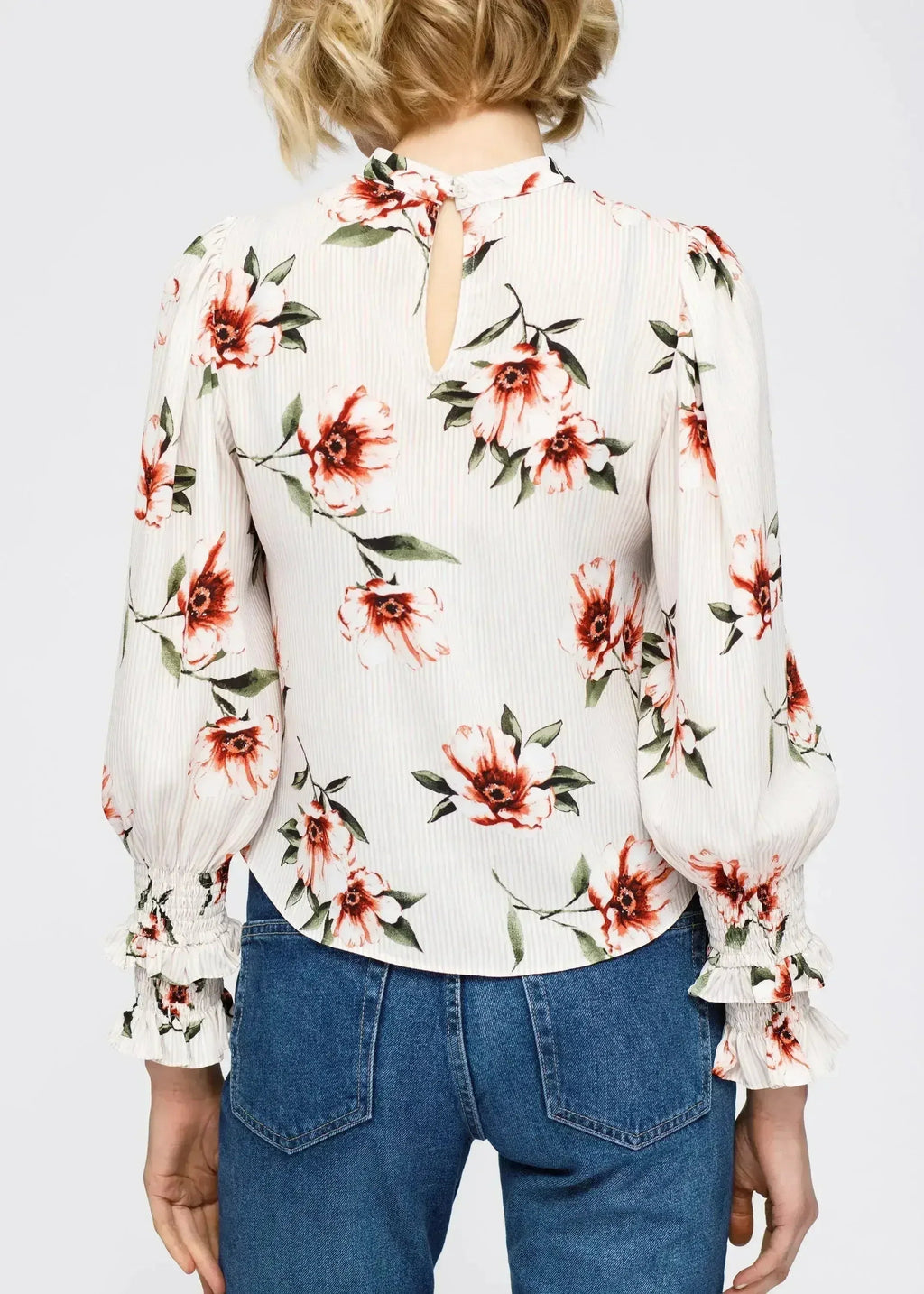 Women's Rust Flower Mockneck Smocked Sleeve Blouse | Femstylo