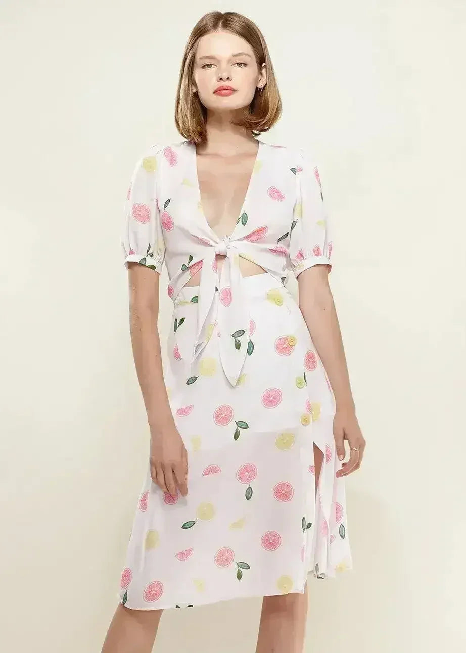 Fruit Punch Tie Hem Open Front Blouse in Fruit Punch | Femstylo