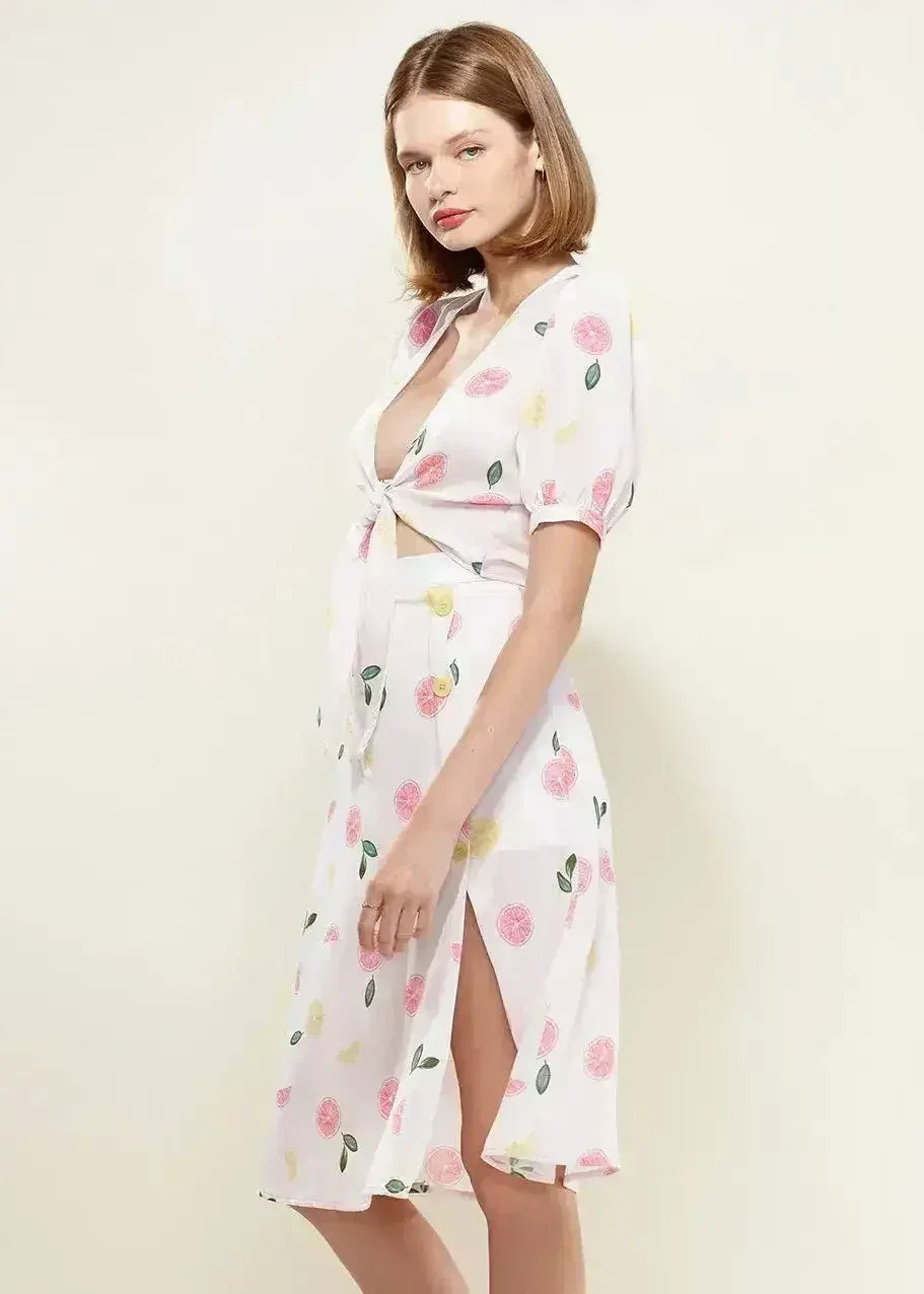 Fruit Punch Tie Hem Open Front Blouse in Fruit Punch | Femstylo