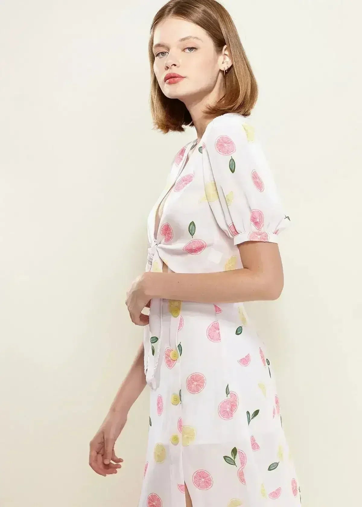 Fruit Punch Tie Hem Open Front Blouse in Fruit Punch | Femstylo