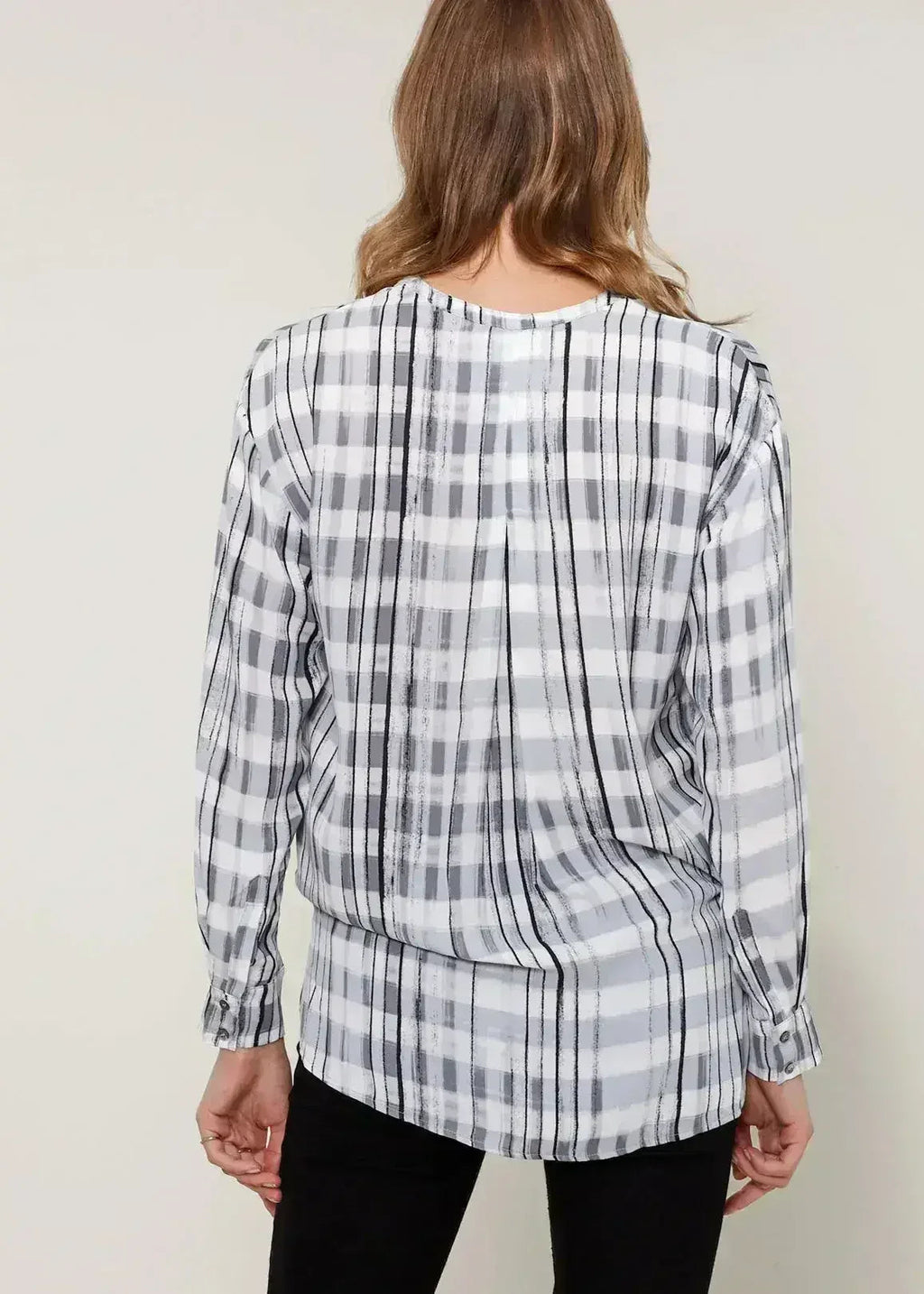 Printed Wrap Hem Checked Blouse | Femstylo