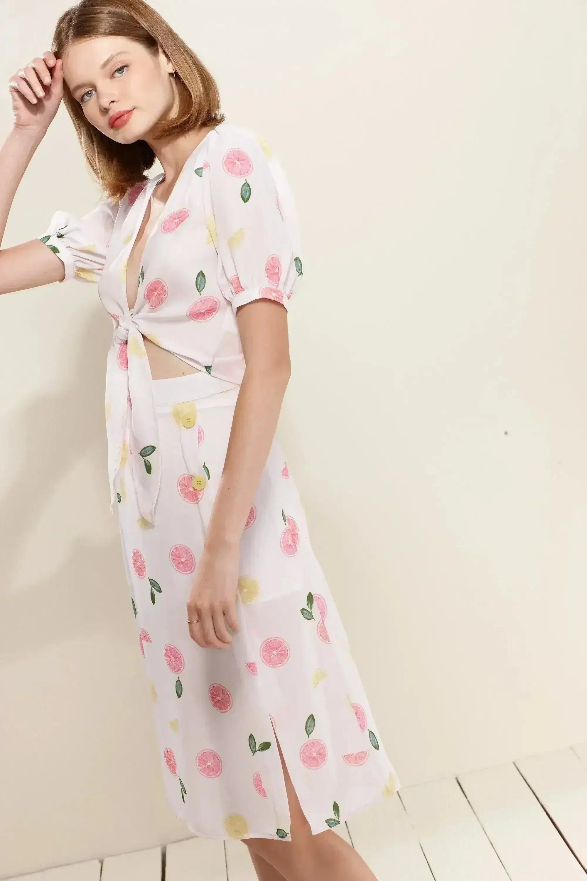 Button Front Midi Skirt in Fruit Punch