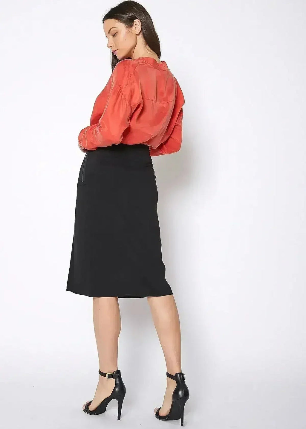 Women's Zip Up Slit Hem Midi Skirt