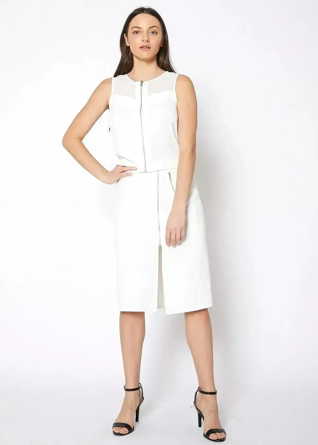 Women's Zip Up Slit Hem Midi Skirt