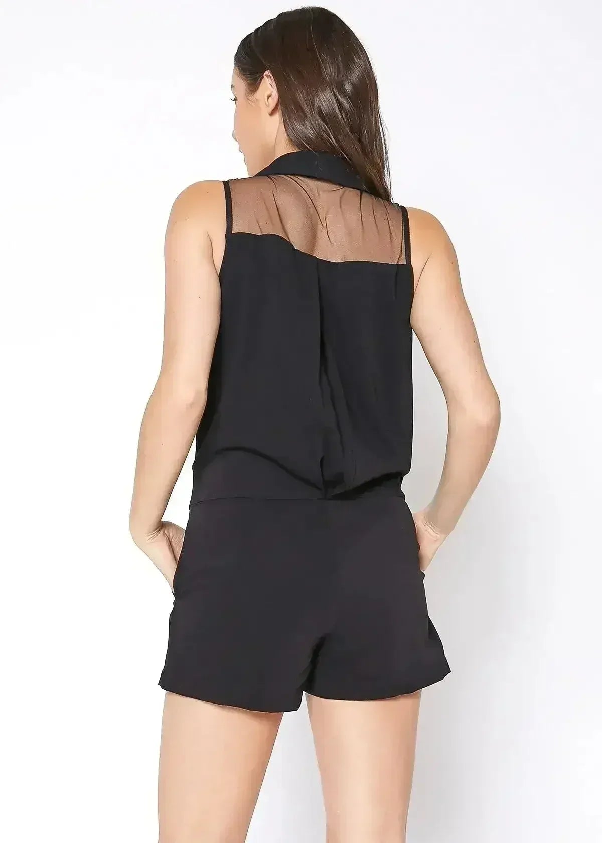 V-Neck Sleeveless Romper In Black