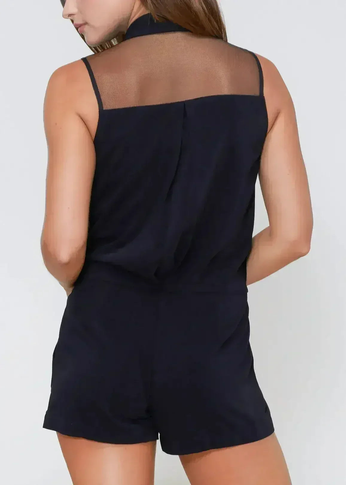 V-Neck Sleeveless Romper In Black