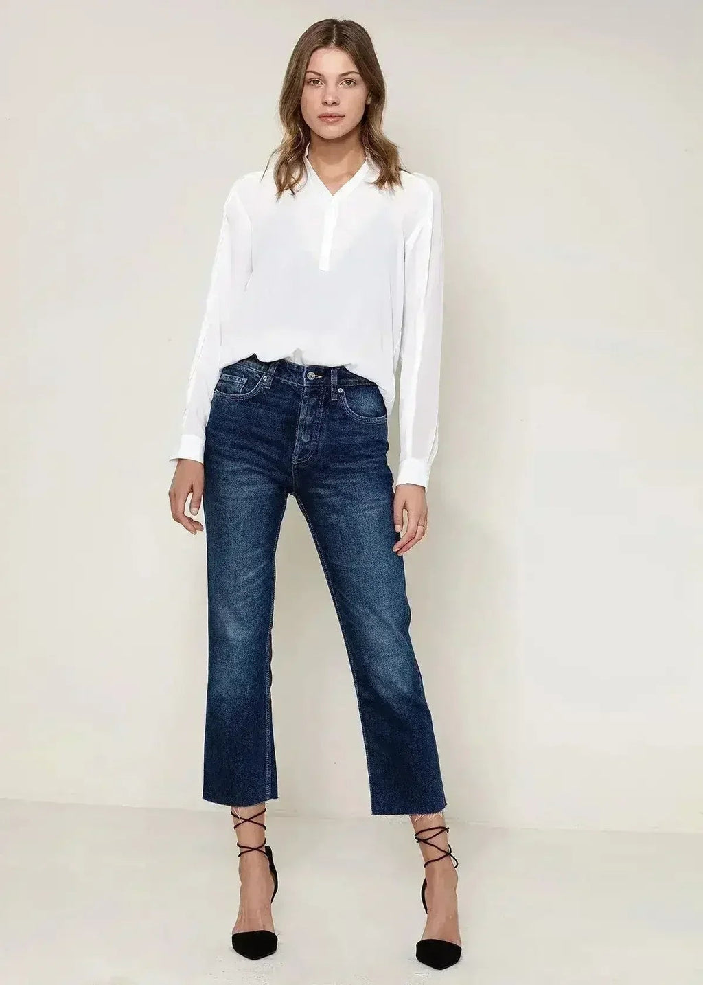 Women's Mandarin Collar Shirt Blouse In Ivory | Femstylo