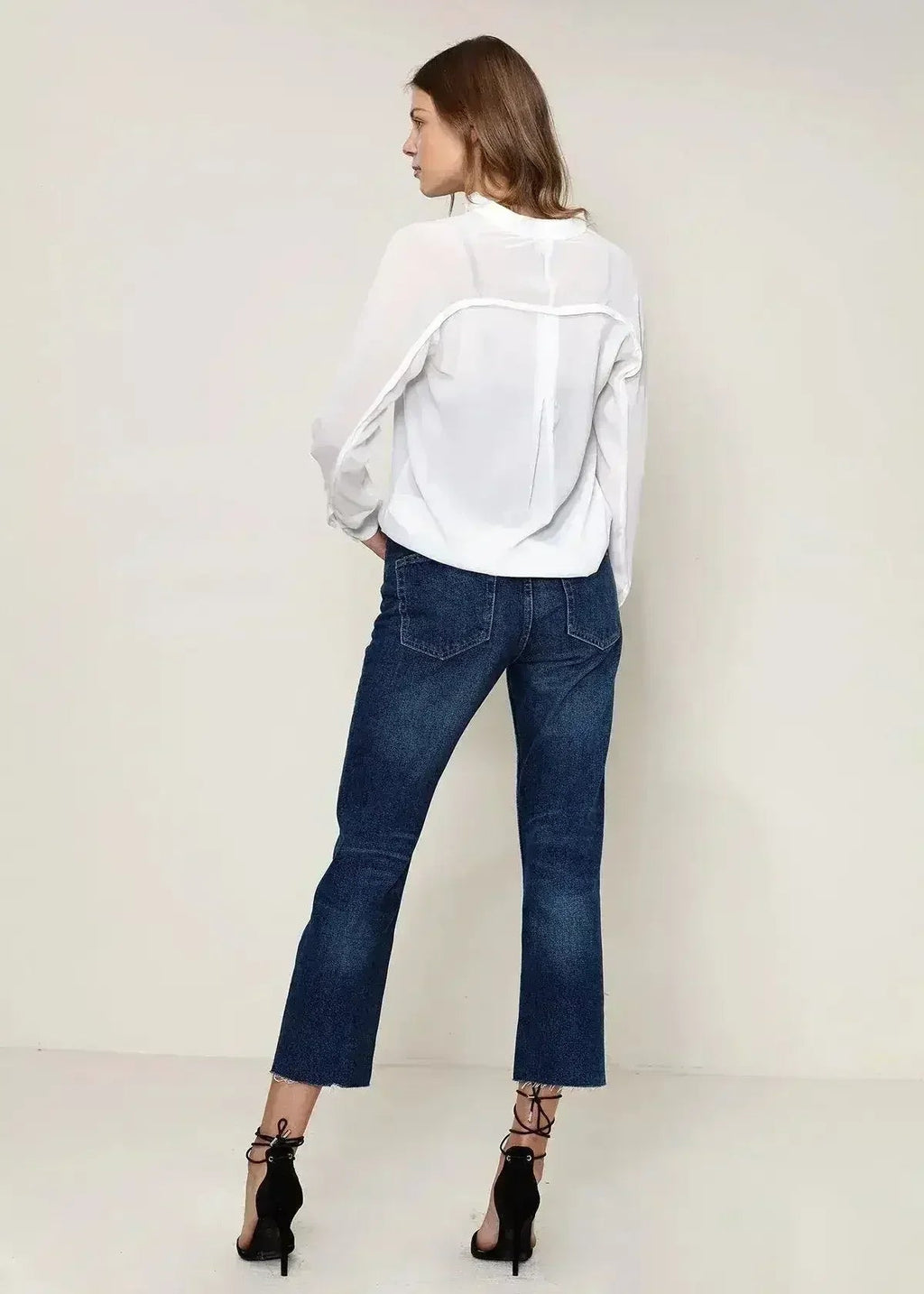 Women's Mandarin Collar Shirt Blouse In Ivory | Femstylo