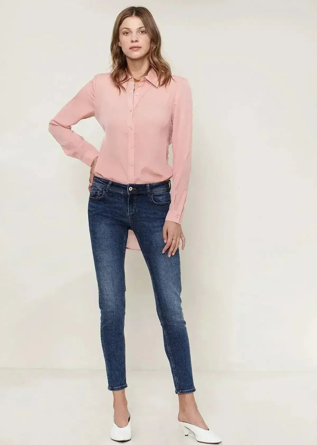 Women's Belted Hi-lo Blouse In Peach Apricot | Femstylo