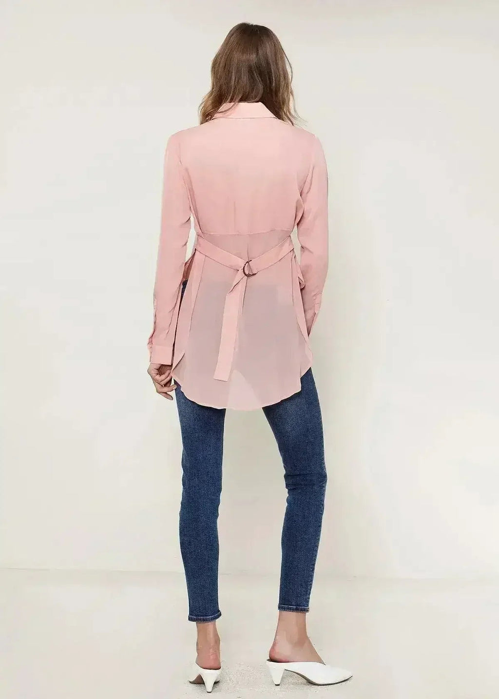 Women's Belted Hi-lo Blouse In Peach Apricot | Femstylo
