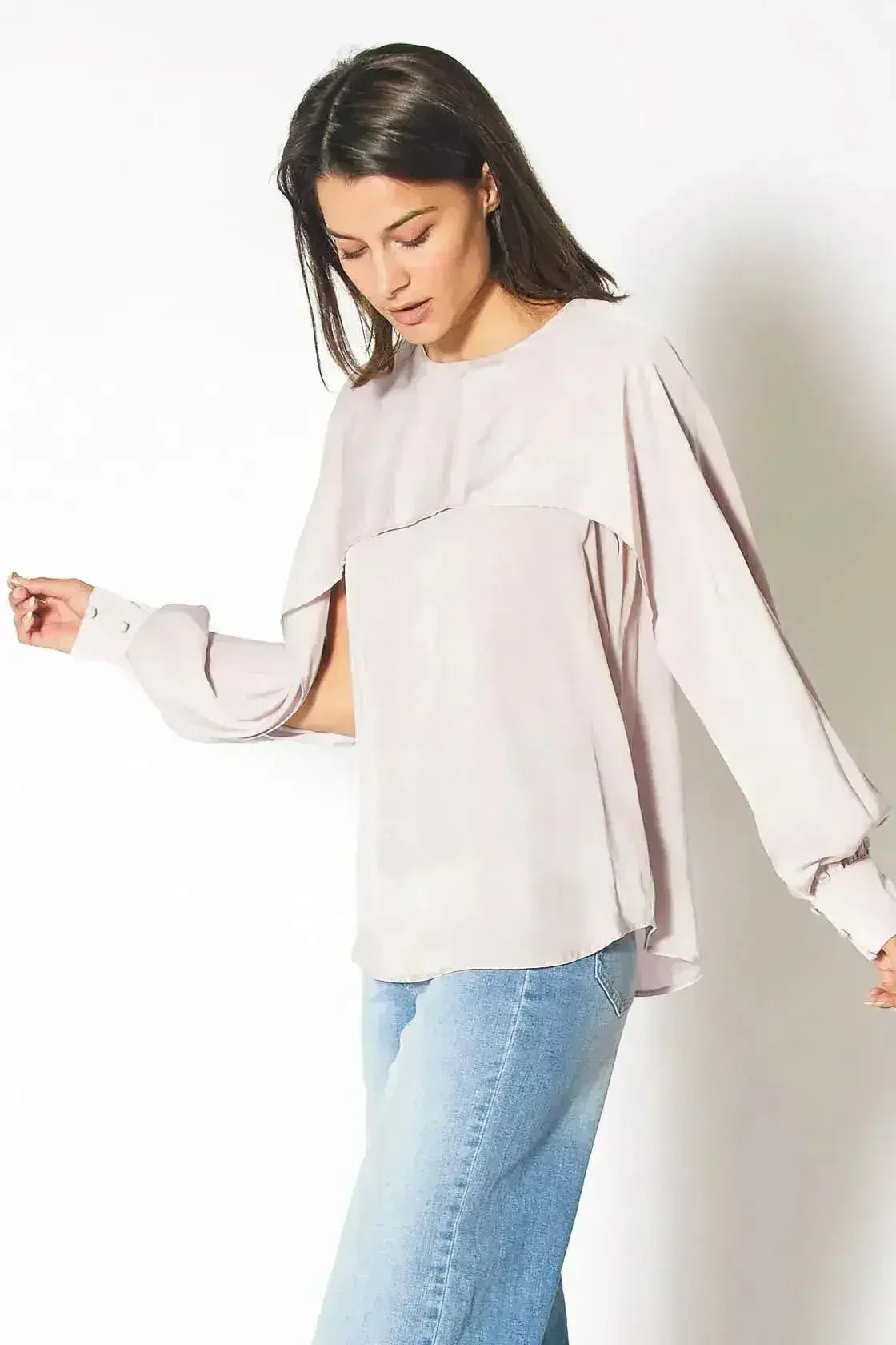 Long Open Sleeve Blouse in Pink Chiffon | Femstylo