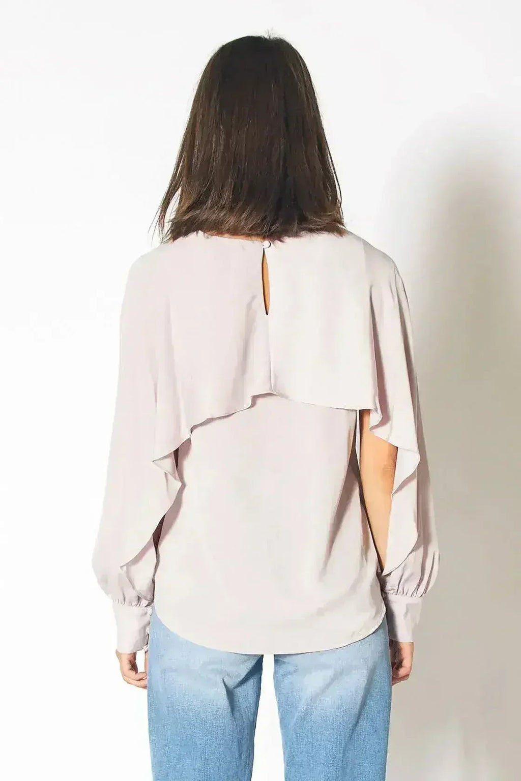 Long Open Sleeve Blouse in Pink Chiffon | Femstylo