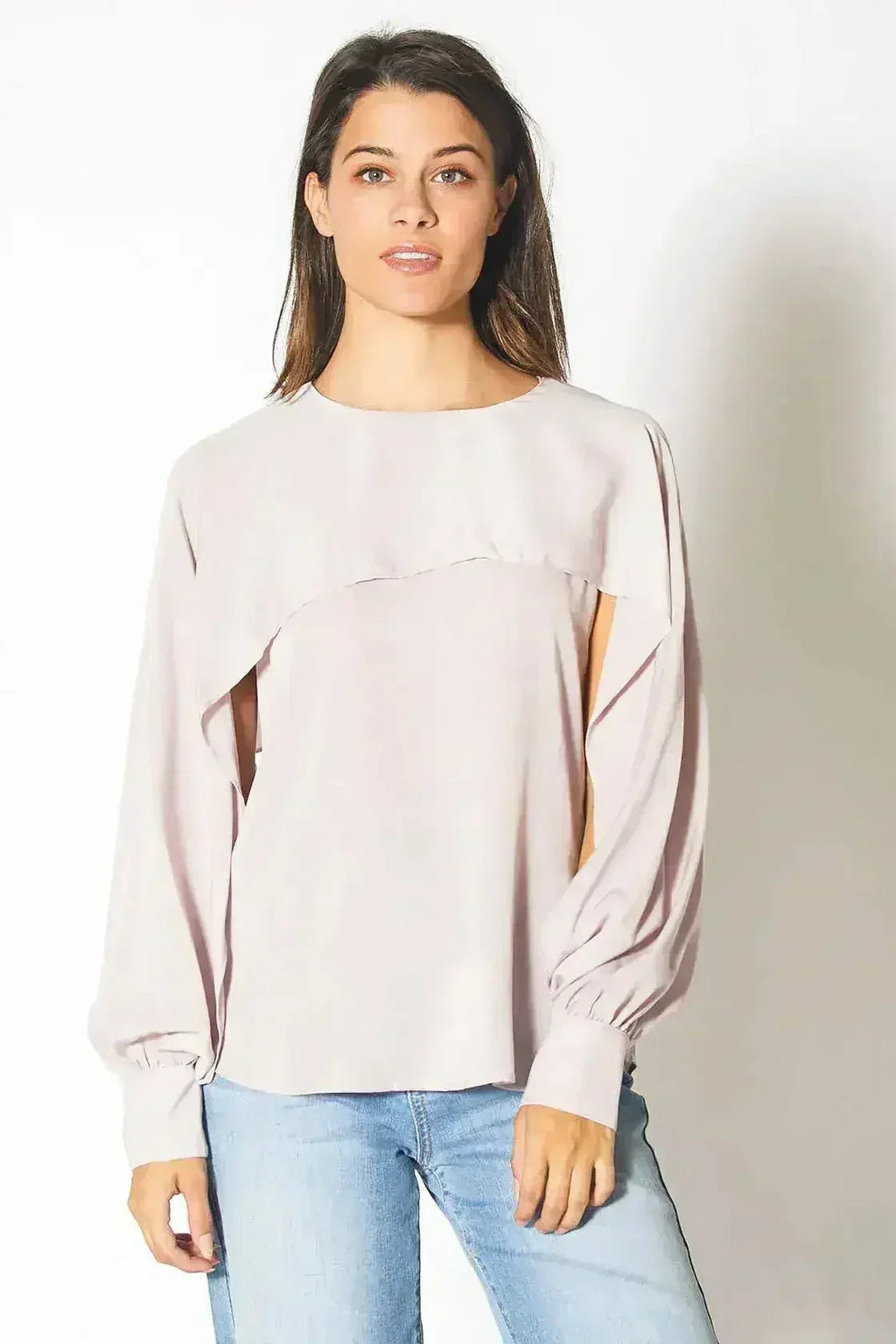 Long Open Sleeve Blouse in Pink Chiffon | Femstylo