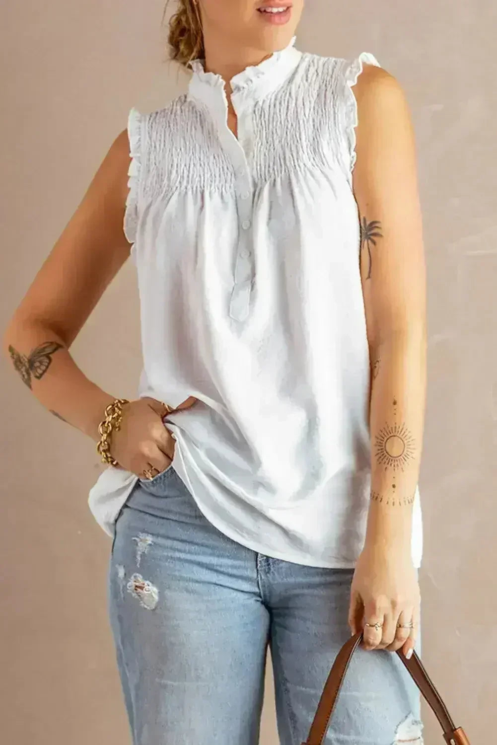 White Mock Neck Tank Top