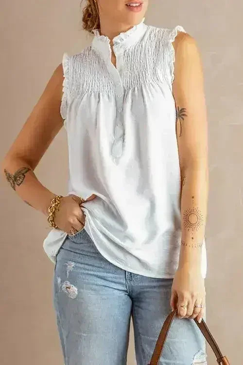 White Mock Neck Tank Top