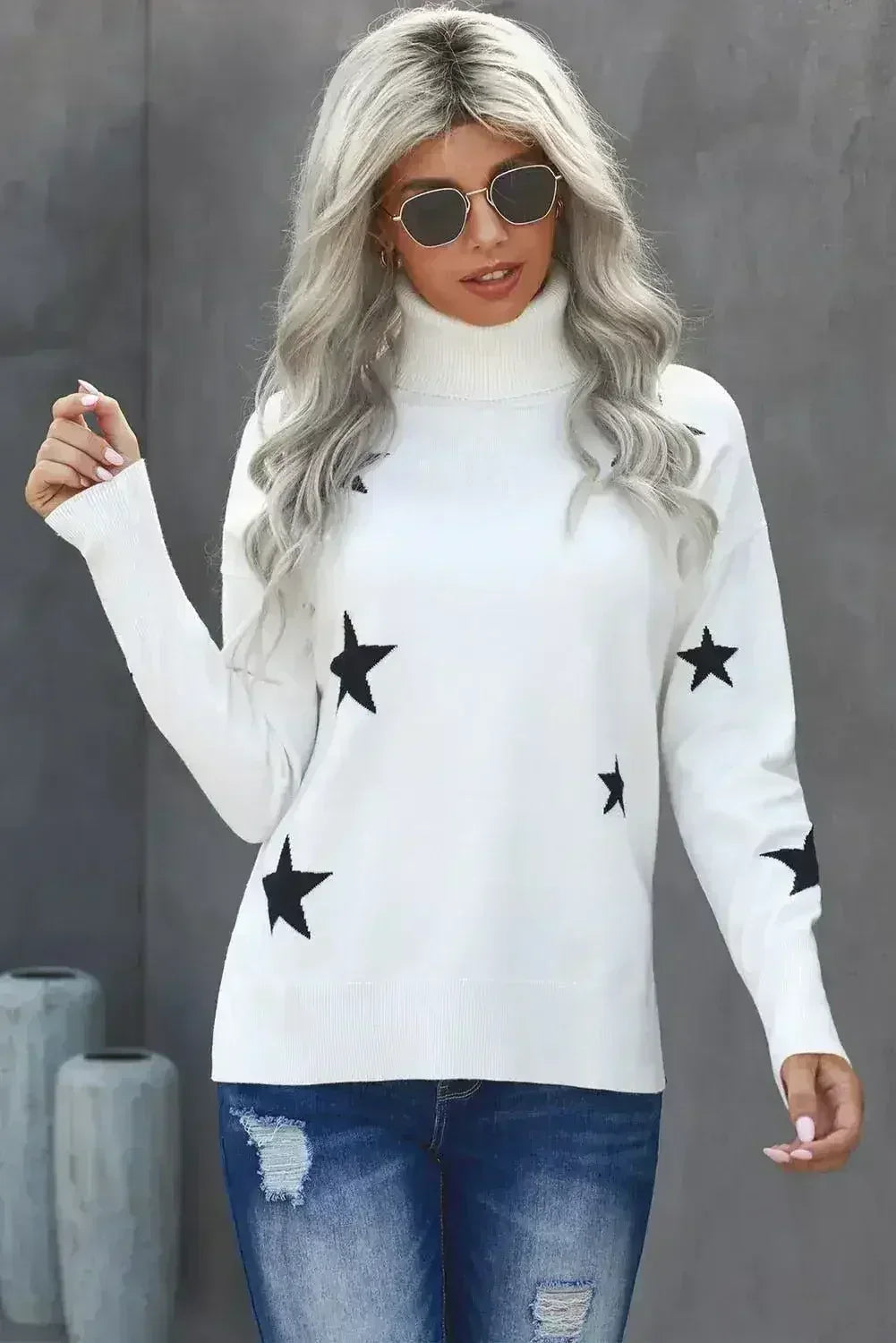 Turtleneck Star Print Sweater
