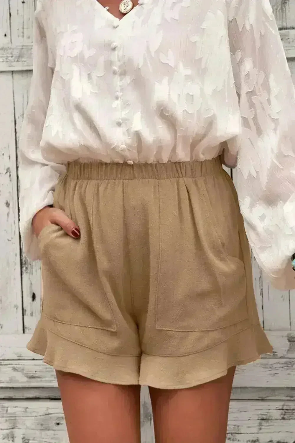 Khaki Flutter Shorts for Women - Summer Pocketed Linen Style