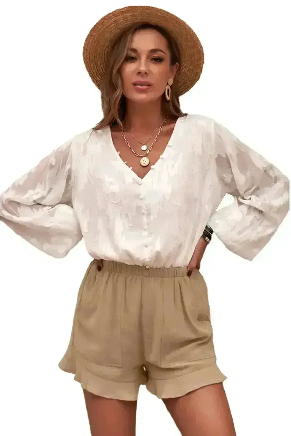 Khaki Flutter Shorts for Women - Summer Pocketed Linen Style