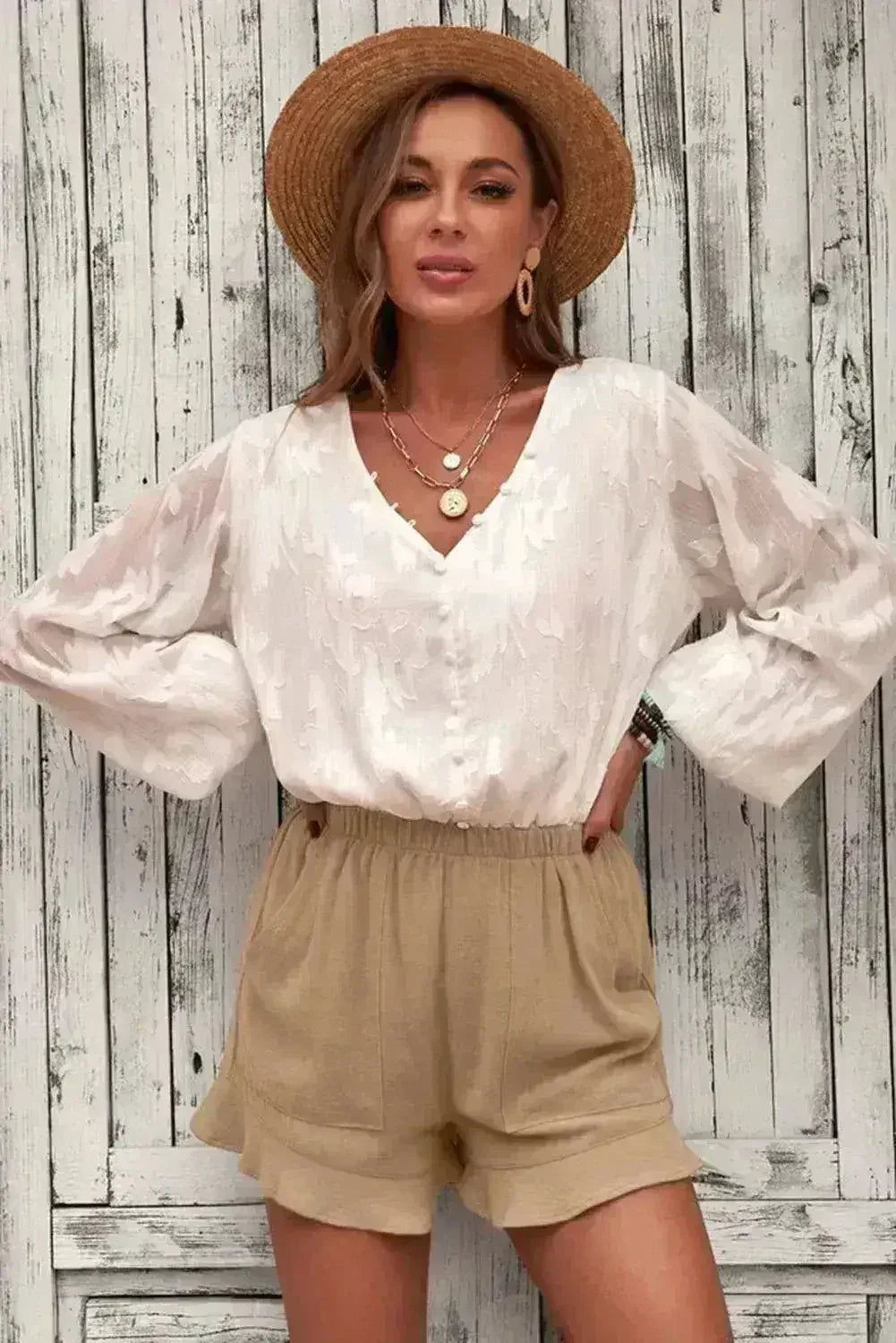 Khaki Flutter Shorts for Women - Summer Pocketed Linen Style