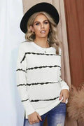 Women's White Tie-dye Stripes Sweatshirt