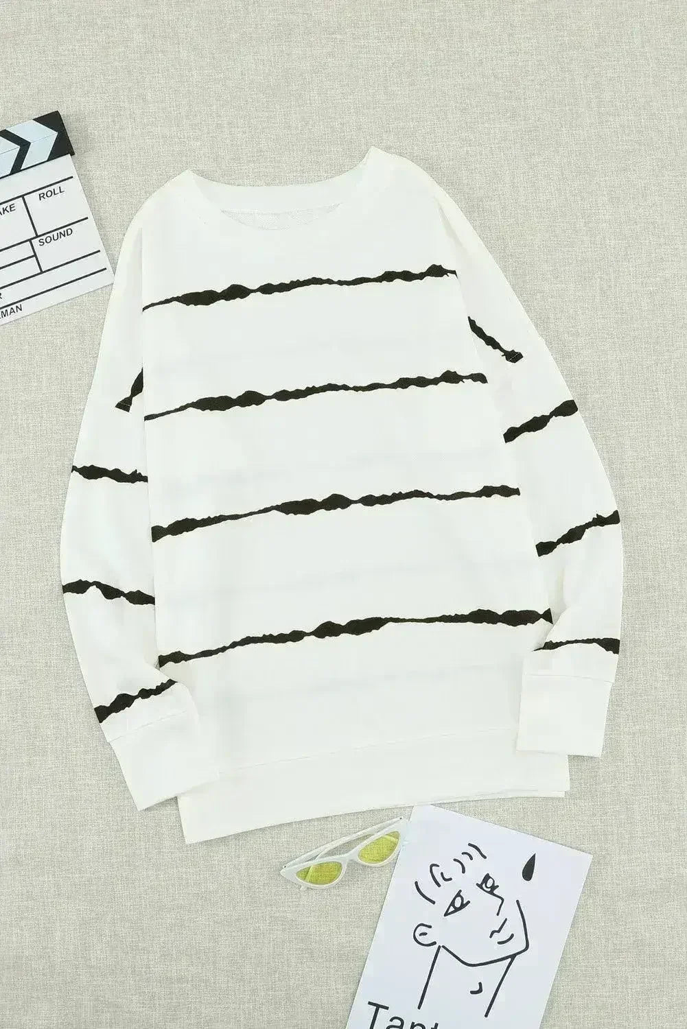 Women's White Tie-dye Stripes Sweatshirt