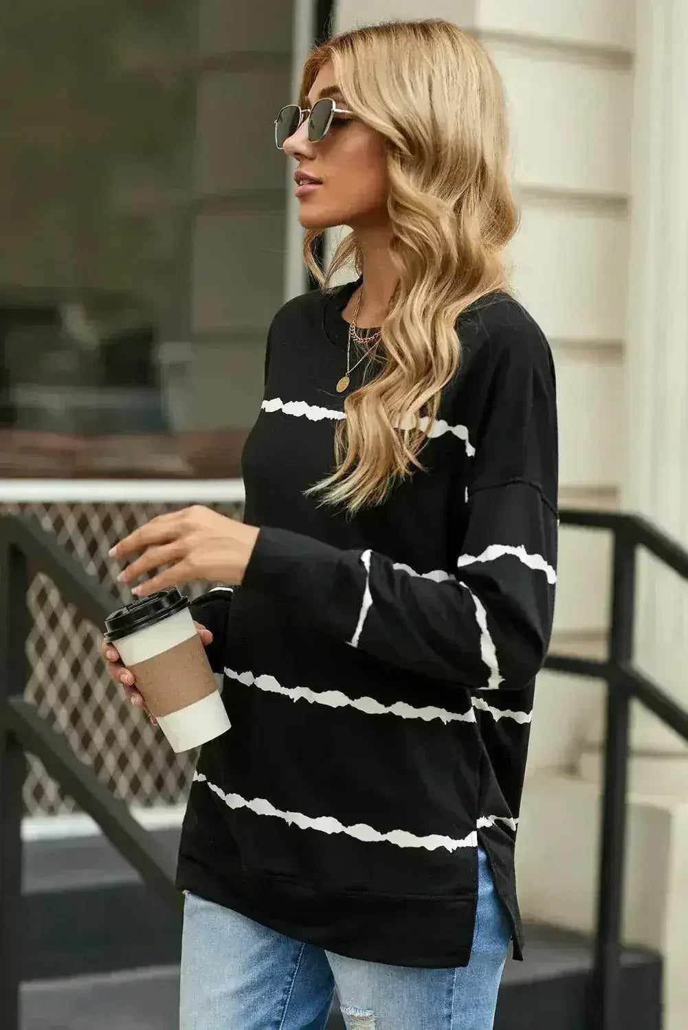 Womens Tie-dye Stripes Black Sweatshirt