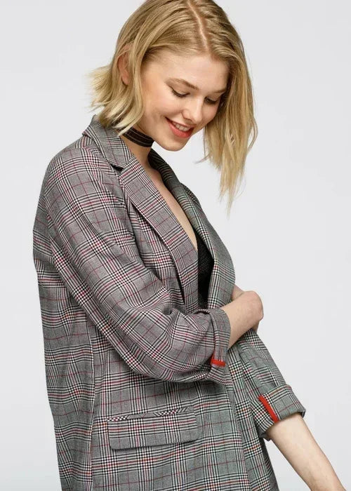 Grey Multi Glen Plaid Blazer | Women's Comfort Fit Suiting - Femstylo