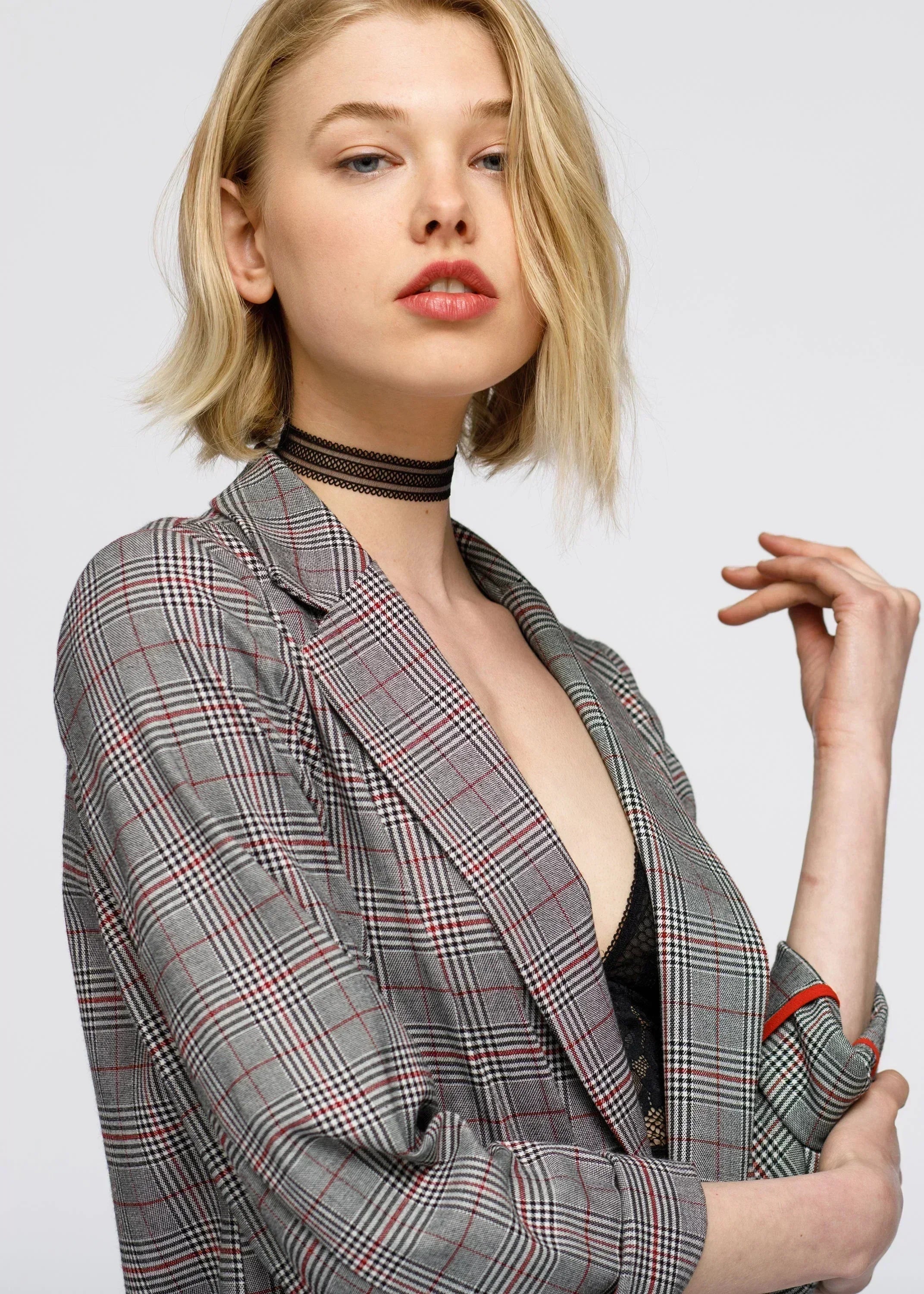 Grey Multi Glen Plaid Blazer | Women's Comfort Fit Suiting - Femstylo