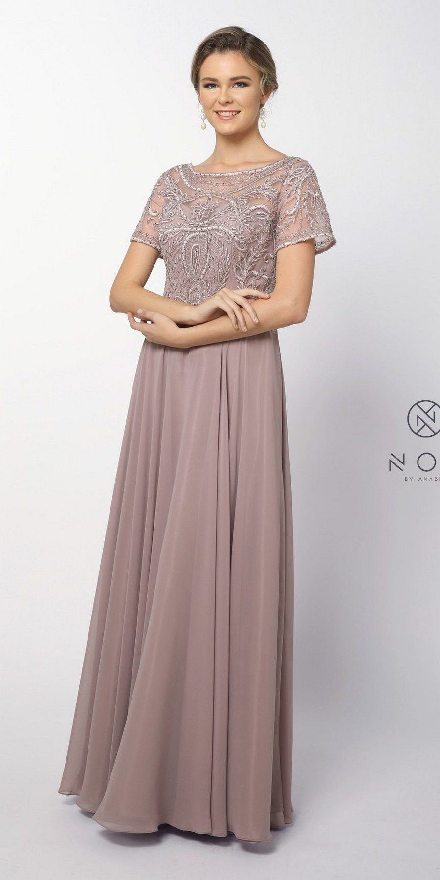 CLEARANCE - Nox Anabel Y525 - Short Sleeve Embroidered Top Formal Dress (Size 3XL)