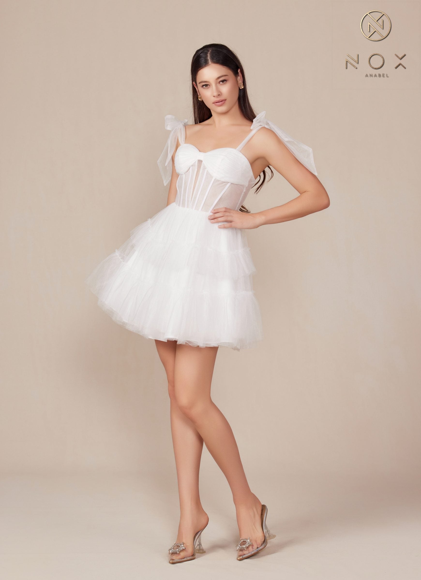 Nox Anabel Y858W Dress Short A-Line Ruffled Tiered Tulle Skirt